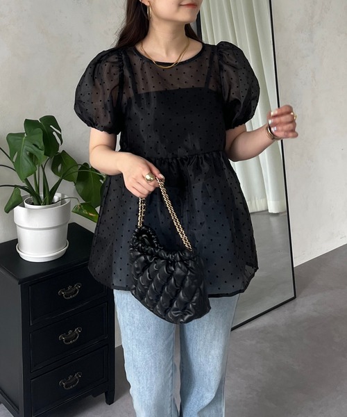 prose verse（プロズヴェール）の「【ドット柄】フロッキードットオーガンジーペプラムブラウス（シャツ/ブラウス・レディース・ブラック/アイボリー・LARGE/MEDIUM）」の9枚目の写真