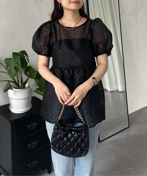 prose verse（プロズヴェール）の「【ドット柄】フロッキードットオーガンジーペプラムブラウス（シャツ/ブラウス・レディース・ブラック/アイボリー・LARGE/MEDIUM）」の10枚目の写真