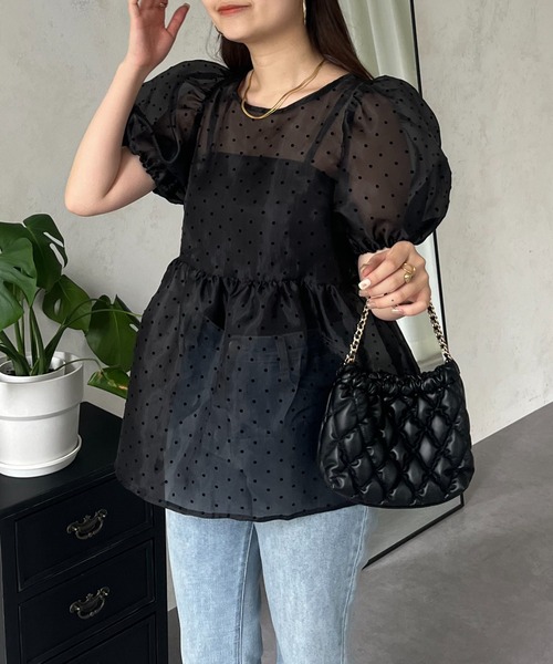 prose verse（プロズヴェール）の「【ドット柄】フロッキードットオーガンジーペプラムブラウス（シャツ/ブラウス・レディース・ブラック/アイボリー・LARGE/MEDIUM）」の12枚目の写真