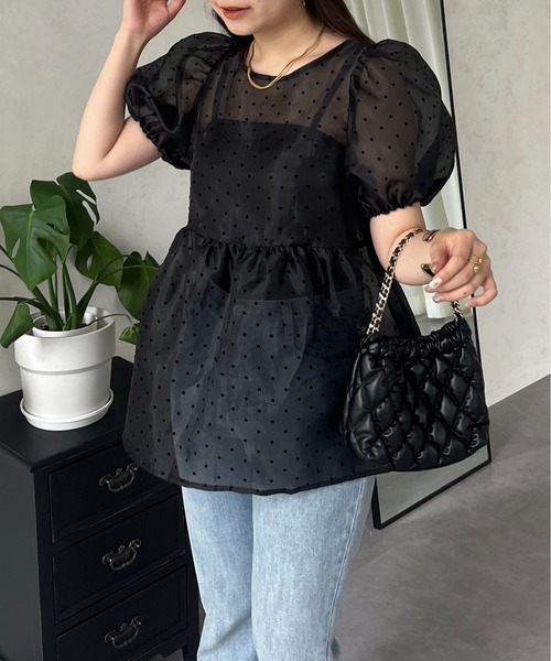 prose verse（プロズヴェール）の「【ドット柄】フロッキードットオーガンジーペプラムブラウス（シャツ/ブラウス・レディース・ブラック/アイボリー・LARGE/MEDIUM）」の13枚目の写真