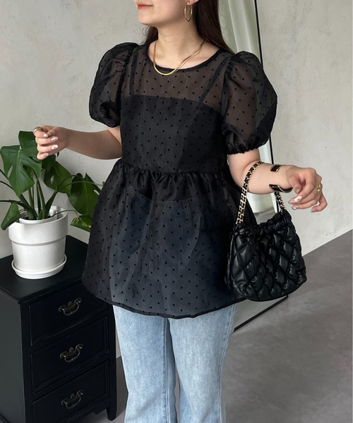 prose verse（プロズヴェール）の「【ドット柄】フロッキードットオーガンジーペプラムブラウス（シャツ/ブラウス・レディース・ブラック/アイボリー・LARGE/MEDIUM）」の14枚目の写真