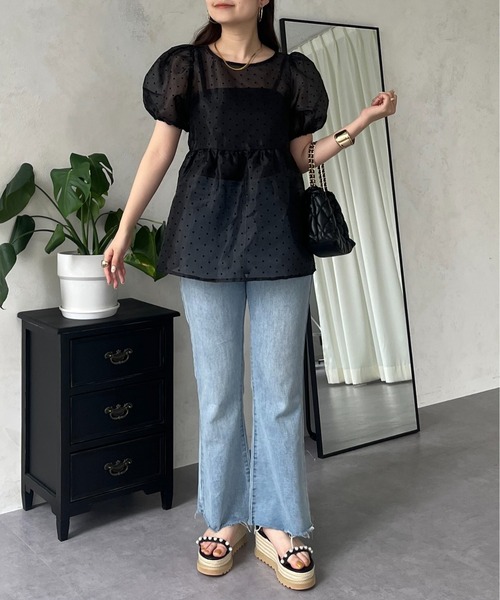 prose verse（プロズヴェール）の「【ドット柄】フロッキードットオーガンジーペプラムブラウス（シャツ/ブラウス・レディース・ブラック/アイボリー・LARGE/MEDIUM）」の15枚目の写真