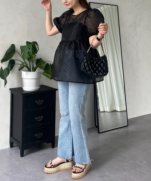 prose verse（プロズヴェール）の「【ドット柄】フロッキードットオーガンジーペプラムブラウス（シャツ/ブラウス・レディース・ブラック/アイボリー・LARGE/MEDIUM）」の16枚目の写真