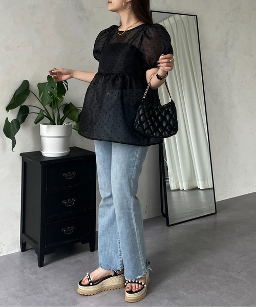 prose verse（プロズヴェール）の「【ドット柄】フロッキードットオーガンジーペプラムブラウス（シャツ/ブラウス・レディース・ブラック/アイボリー・LARGE/MEDIUM）」の17枚目の写真