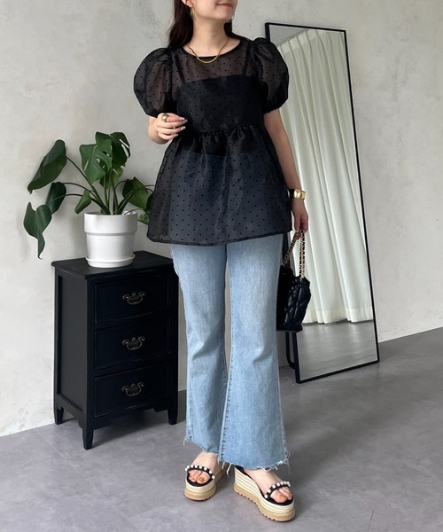 prose verse（プロズヴェール）の「【ドット柄】フロッキードットオーガンジーペプラムブラウス（シャツ/ブラウス・レディース・ブラック/アイボリー・LARGE/MEDIUM）」の19枚目の写真