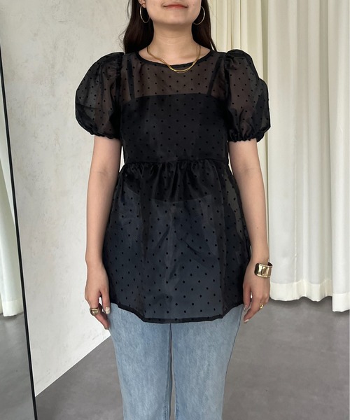 prose verse（プロズヴェール）の「【ドット柄】フロッキードットオーガンジーペプラムブラウス（シャツ/ブラウス・レディース・ブラック/アイボリー・LARGE/MEDIUM）」の20枚目の写真