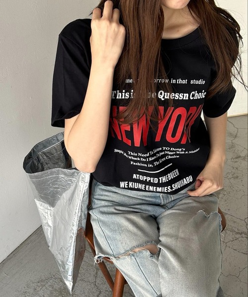 VitaFelice(ヴィータフェリーチェ)の「英字ロゴビッグTシャツ(Tシャツ/カットソー・レディース・ホワイト/ブラック/グレー・FREE)」の12枚目の写真