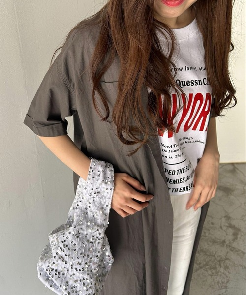 VitaFelice(ヴィータフェリーチェ)の「英字ロゴビッグTシャツ(Tシャツ/カットソー・レディース・ホワイト/ブラック/グレー・FREE)」の8枚目の写真