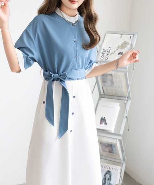 BANNER SELECT(バナーセレクト)の「ウエストベルト付きバイカラーシャツワンピース(ワンピース・レディース・ブラック/ブルー/チャコールグレー・L/M/S)」の13枚目の写真
