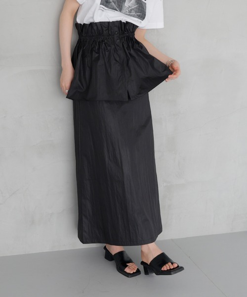 LIAN（リアン）の「マルチWAYフリルナロースカート（スカート・レディース・アイボリー/ブラック/チャコールグレー・FREE）」の4枚目の写真