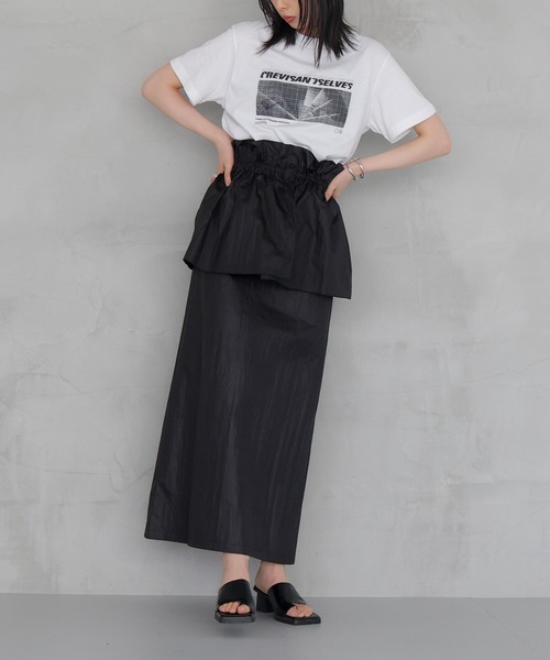 LIAN（リアン）の「マルチWAYフリルナロースカート（スカート・レディース・アイボリー/ブラック/チャコールグレー・FREE）」の6枚目の写真