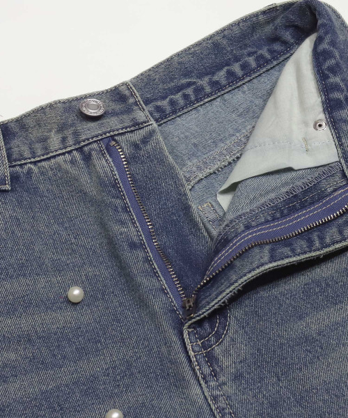 coca（coca）（コカ）の「フロントパールワイドストレートデニム（デニムパンツ・レディース・ライトブルー/ブルー・S/M/L）」の15枚目の写真