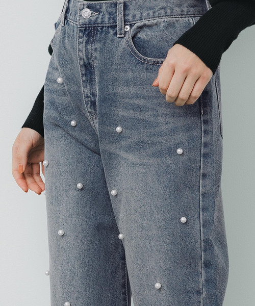 coca（coca）（コカ）の「フロントパールワイドストレートデニム（デニムパンツ・レディース・ライトブルー/ブルー・S/M/L）」の13枚目の写真