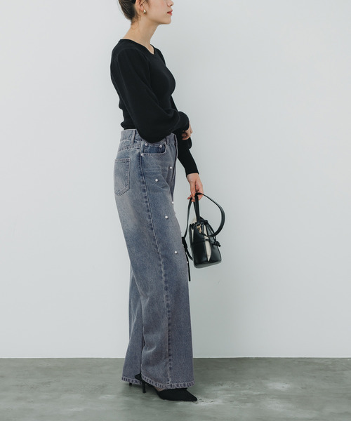 coca（coca）（コカ）の「フロントパールワイドストレートデニム（デニムパンツ・レディース・ライトブルー/ブルー・S/M/L）」の11枚目の写真