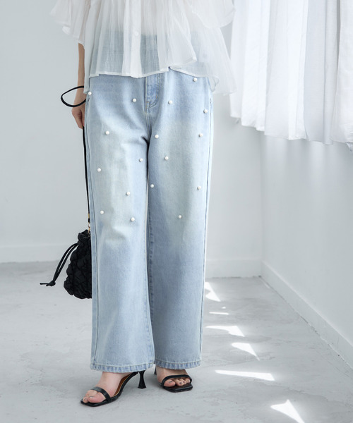 coca（coca）（コカ）の「フロントパールワイドストレートデニム（デニムパンツ・レディース・ライトブルー/ブルー・S/M/L）」の22枚目の写真