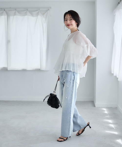 coca（coca）（コカ）の「フロントパールワイドストレートデニム（デニムパンツ・レディース・ライトブルー/ブルー・S/M/L）」の21枚目の写真