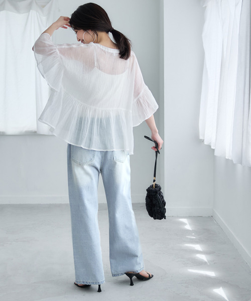 coca（coca）（コカ）の「フロントパールワイドストレートデニム（デニムパンツ・レディース・ライトブルー/ブルー・S/M/L）」の20枚目の写真