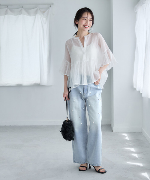 coca（coca）（コカ）の「フロントパールワイドストレートデニム（デニムパンツ・レディース・ライトブルー/ブルー・S/M/L）」の19枚目の写真