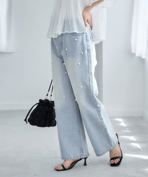 coca（coca）（コカ）の「フロントパールワイドストレートデニム（デニムパンツ・レディース・ライトブルー/ブルー・S/M/L）」の18枚目の写真