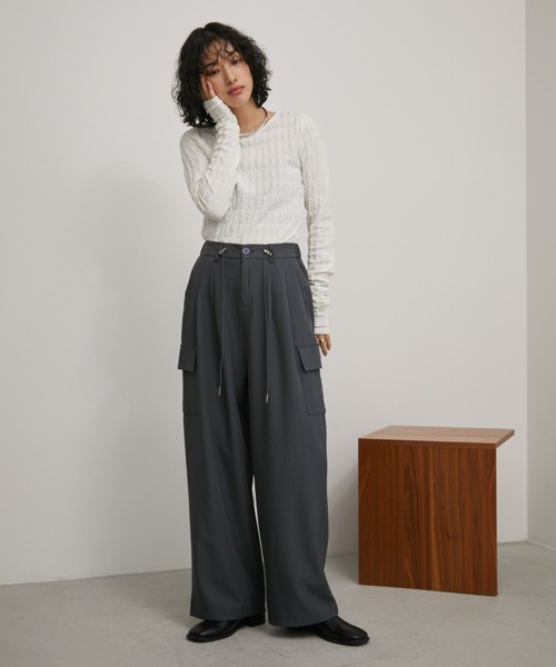 Aunt Marie's(アントマリーズ)の「ジャガードバックオープンロングスリーブトップ【前後2WAY】(Tシャツ/カットソー・レディース・ホワイト/イエロー/ブラック・FREE)」の20枚目の写真