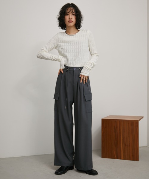 Aunt Marie's(アントマリーズ)の「ジャガードバックオープンロングスリーブトップ【前後2WAY】(Tシャツ/カットソー・レディース・ホワイト/イエロー/ブラック・FREE)」の21枚目の写真