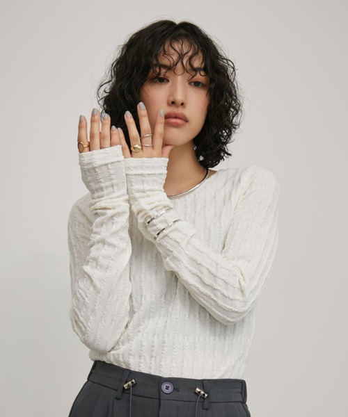 Aunt Marie's(アントマリーズ)の「ジャガードバックオープンロングスリーブトップ【前後2WAY】(Tシャツ/カットソー・レディース・ホワイト/イエロー/ブラック・FREE)」の14枚目の写真