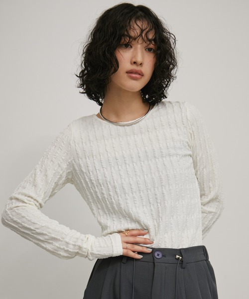 Aunt Marie's(アントマリーズ)の「ジャガードバックオープンロングスリーブトップ【前後2WAY】(Tシャツ/カットソー・レディース・ホワイト/イエロー/ブラック・FREE)」の15枚目の写真