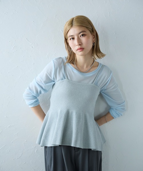 meilmada（メイルマダ）の「ラメニットペプラムキャミソール（キャミソール・レディース・ベージュ/グレー/チャコールグレー・MEDIUM）」の5枚目の写真