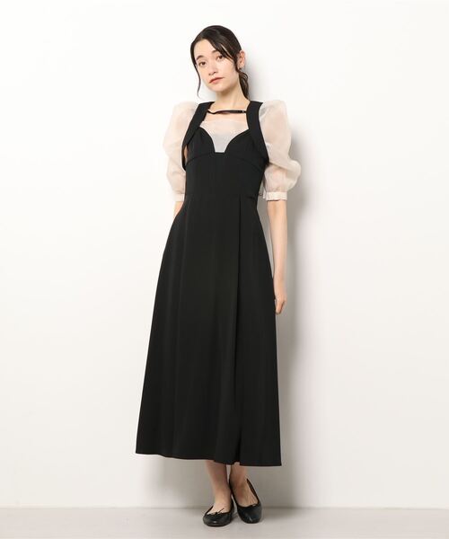 AMERI アメリ　ブラック　ドレス　ワンピース BLACK TULLE WAVE TIERED DRESS（ワンピース）｜Ameri（アメリ