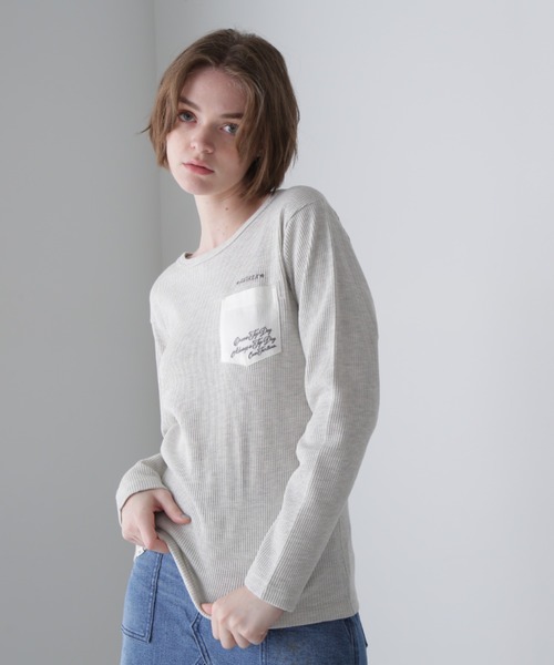 LS COLOR STITCH EMB WAFFLE T-SHIRT/カラーステッチ刺繍ワッフルTシャツ（Tシャツ/カットソー）｜AVIREX（アヴィレックス）