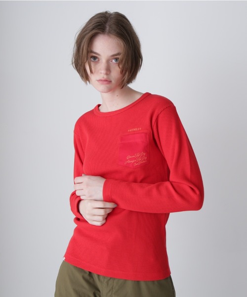 LS COLOR STITCH EMB WAFFLE T-SHIRT/カラーステッチ刺繍ワッフルTシャツ（Tシャツ/カットソー）｜AVIREX（アヴィレックス）