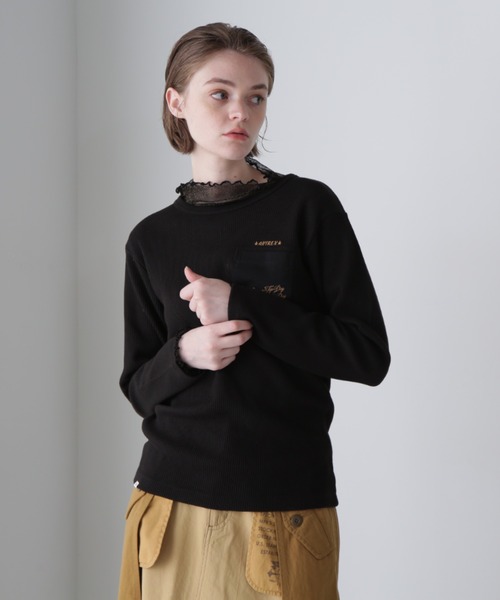 LS COLOR STITCH EMB WAFFLE T-SHIRT/カラーステッチ刺繍ワッフルTシャツ（Tシャツ/カットソー）｜AVIREX（アヴィレックス）