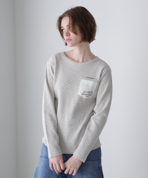 LS COLOR STITCH EMB WAFFLE T-SHIRT/カラーステッチ刺繍ワッフルTシャツ（Tシャツ/カットソー）｜AVIREX（アヴィレックス）