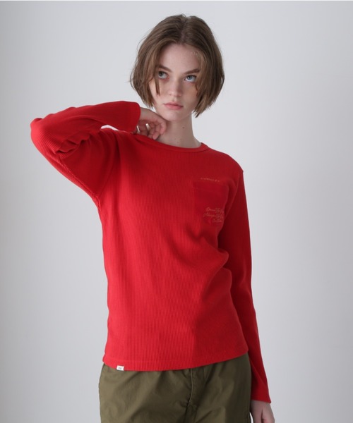 LS COLOR STITCH EMB WAFFLE T-SHIRT/カラーステッチ刺繍ワッフルTシャツ（Tシャツ/カットソー）｜AVIREX（アヴィレックス）