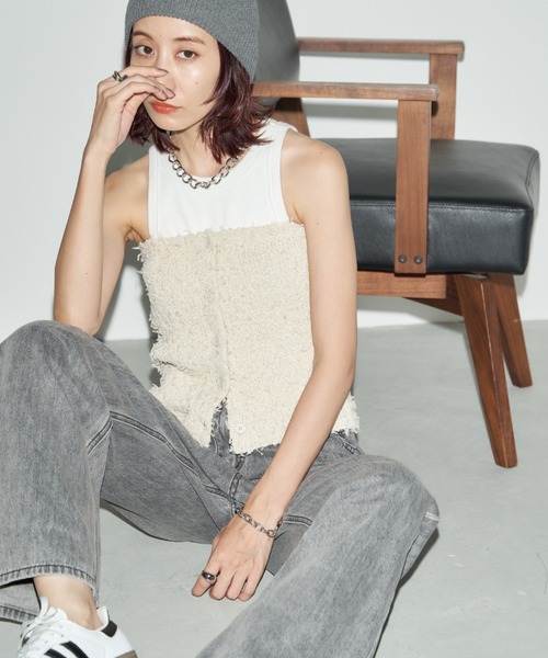 Auntie Rosa Holiday（アンティローザホリデー）の「テープヤーンフリンジビスチェ（チューブトップ・レディース・ナチュラル/ブラック・FREE）」の2枚目の写真