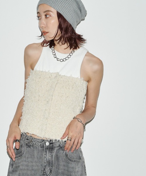Auntie Rosa Holiday（アンティローザホリデー）の「テープヤーンフリンジビスチェ（チューブトップ・レディース・ナチュラル/ブラック・FREE）」の3枚目の写真