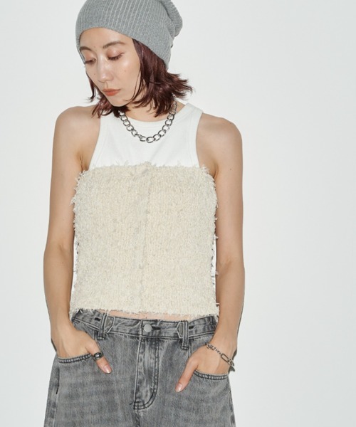 Auntie Rosa Holiday（アンティローザホリデー）の「テープヤーンフリンジビスチェ（チューブトップ・レディース・ナチュラル/ブラック・FREE）」の4枚目の写真