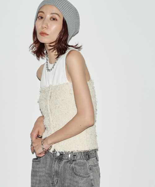 Auntie Rosa Holiday（アンティローザホリデー）の「テープヤーンフリンジビスチェ（チューブトップ・レディース・ナチュラル/ブラック・FREE）」の5枚目の写真