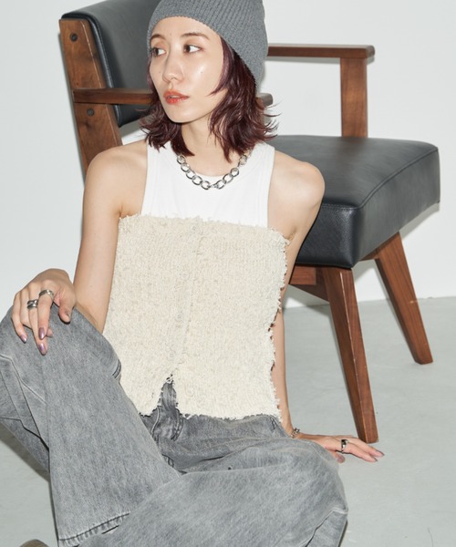 Auntie Rosa Holiday（アンティローザホリデー）の「テープヤーンフリンジビスチェ（チューブトップ・レディース・ナチュラル/ブラック・FREE）」の8枚目の写真