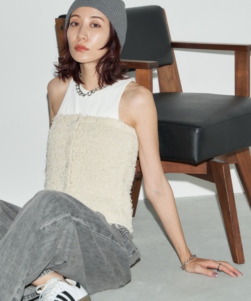 Auntie Rosa Holiday（アンティローザホリデー）の「テープヤーンフリンジビスチェ（チューブトップ・レディース・ナチュラル/ブラック・FREE）」の9枚目の写真