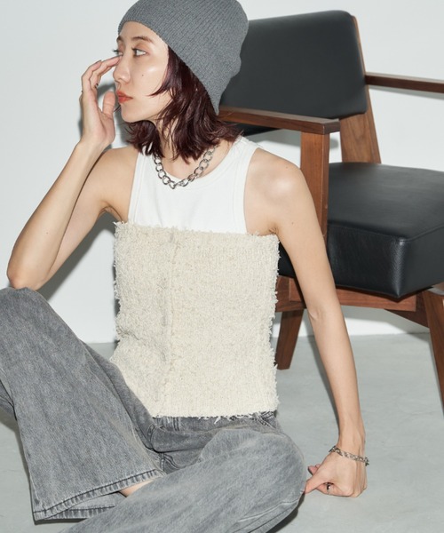Auntie Rosa Holiday（アンティローザホリデー）の「テープヤーンフリンジビスチェ（チューブトップ・レディース・ナチュラル/ブラック・FREE）」の10枚目の写真