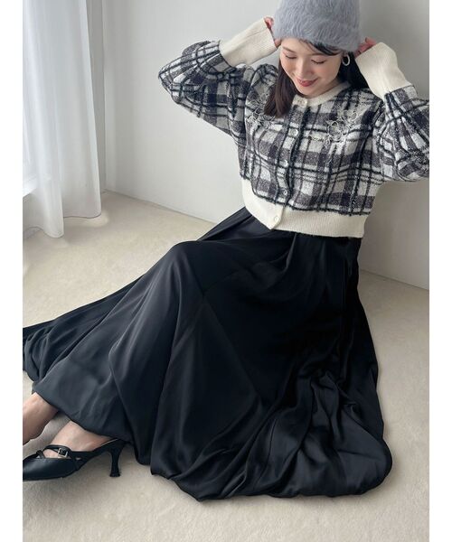 MERCURYDUO（マーキュリーデュオ）の「エンブロイダリーラメチェックシャギーカーディガン（カーディガン/ボレロ・レディース・アイボリー/チャコールグレー・FREE）」の10枚目の写真