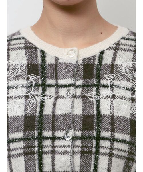 MERCURYDUO（マーキュリーデュオ）の「エンブロイダリーラメチェックシャギーカーディガン（カーディガン/ボレロ・レディース・アイボリー/チャコールグレー・FREE）」の3枚目の写真