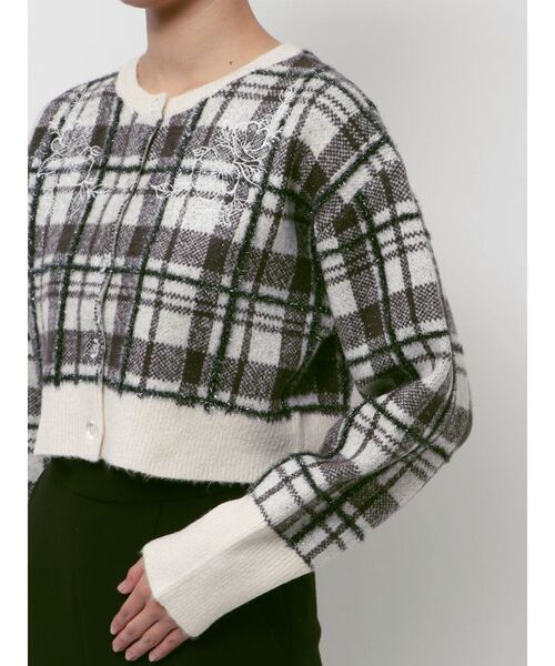 MERCURYDUO（マーキュリーデュオ）の「エンブロイダリーラメチェックシャギーカーディガン（カーディガン/ボレロ・レディース・アイボリー/チャコールグレー・FREE）」の4枚目の写真
