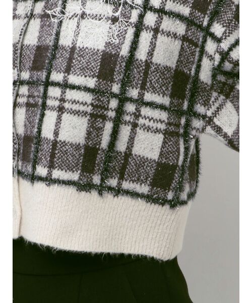 MERCURYDUO（マーキュリーデュオ）の「エンブロイダリーラメチェックシャギーカーディガン（カーディガン/ボレロ・レディース・アイボリー/チャコールグレー・FREE）」の5枚目の写真