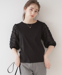 couture brooch | 【二の腕カバー】シフォンエンブロチュール袖カットソー(Tシャツ/カットソー)