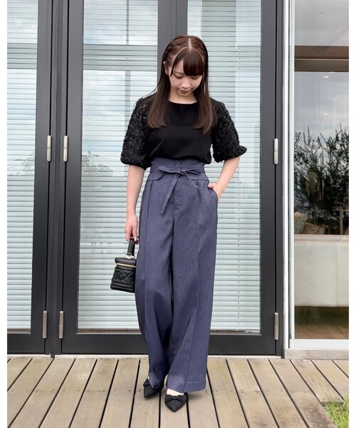 couture brooch(クチュールブローチ)の「◆【二の腕カバー】シフォンエンブロチュール袖カットソー(Tシャツ/カットソー・レディース・ブラック/オフホワイト・38/42)」の20枚目の写真