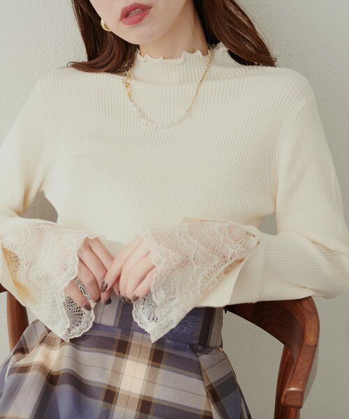 natural couture(ナチュラルクチュール)の「袖口レースもちもちリブタートル(ニット/セーター・レディース・モカ/ピンク/ベージュ系その他/オフホワイト/チャコールグレー/ブラック系その他/サックスブルー/ブラック・FREE)」の22枚目の写真