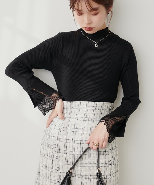 natural couture(ナチュラルクチュール)の「袖口レースもちもちリブタートル(ニット/セーター・レディース・モカ/ピンク/ベージュ系その他/オフホワイト/チャコールグレー/ブラック系その他/サックスブルー/ブラック・FREE)」の16枚目の写真