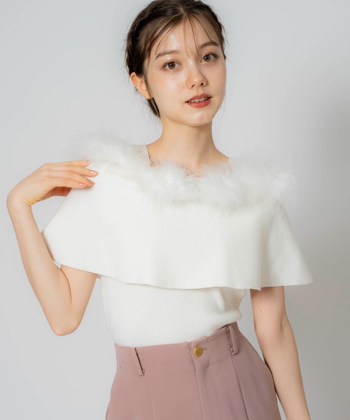 NOELA（ノエラ）の「フェザートリムニット（ニット/セーター・レディース・オフホワイト/サックスブルー/ピンク/ブラック・フリー）」の2枚目の写真